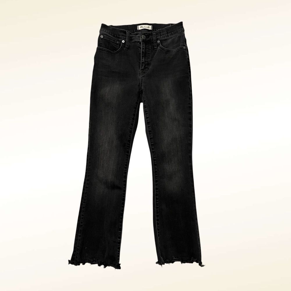 Madewell Cali Demi Boot Jeans Size 25 Black Bleached Raw Hem Ankle Length